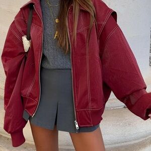 Faux Leather Collared Zipper Jacket. NEW, NEVER WORN!